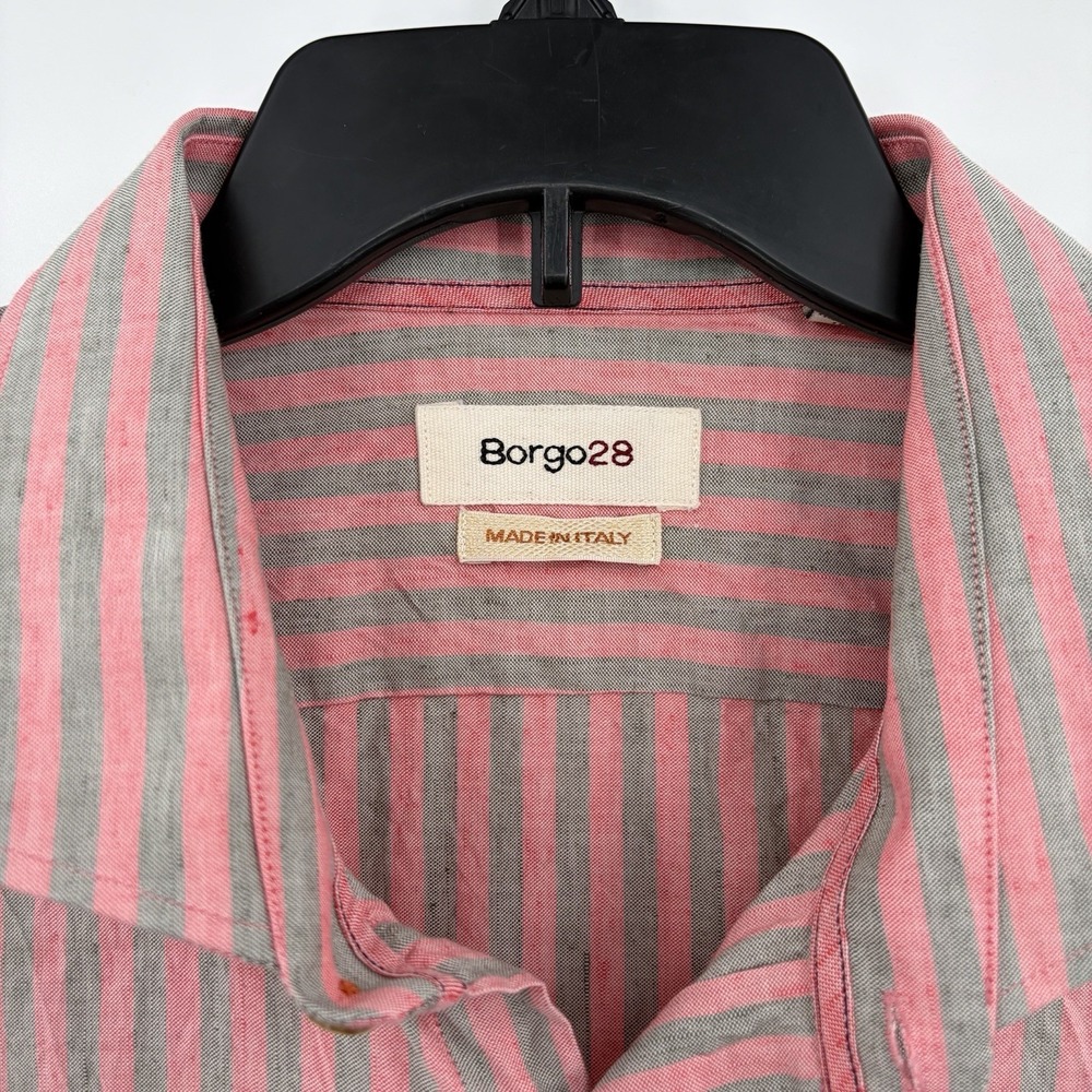 Borgo28 Shirt Mens 2XL Linen Cotton Blend Red Striped Made in Italy Button Up - Picture 3 of 11